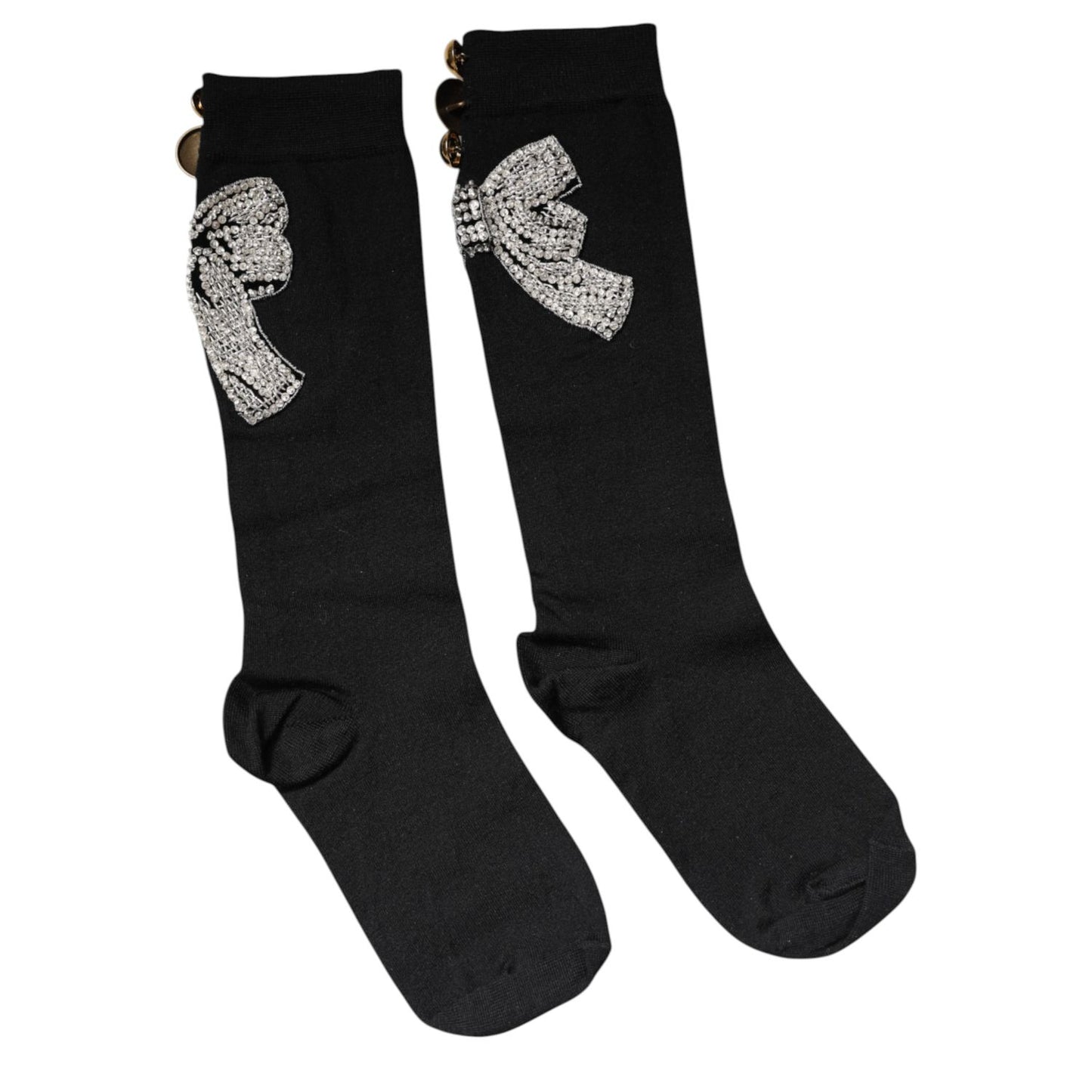 Dolce & Gabbana Black Knit Floral Crystal Embellishment Socks