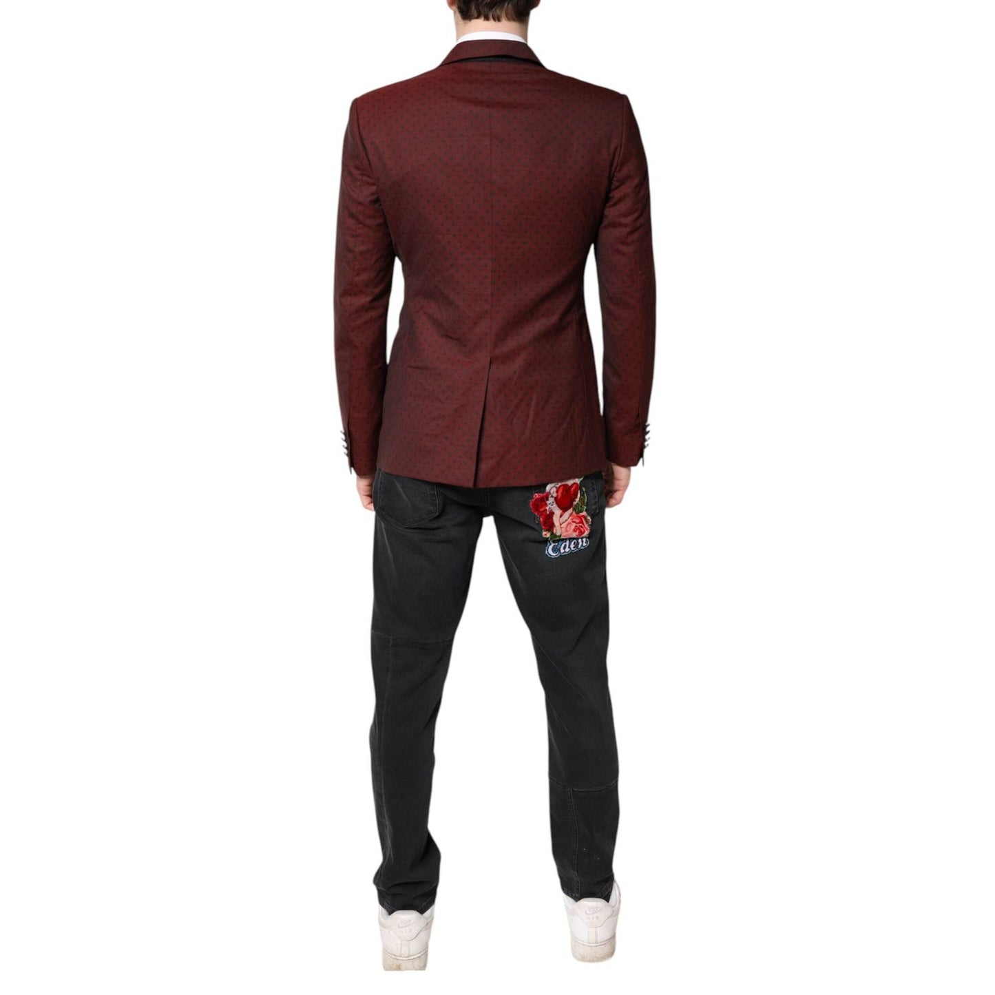 Dolce & Gabbana Maroon Wool Slim Fit Men Coat Jacket Blazer JKT4115-48