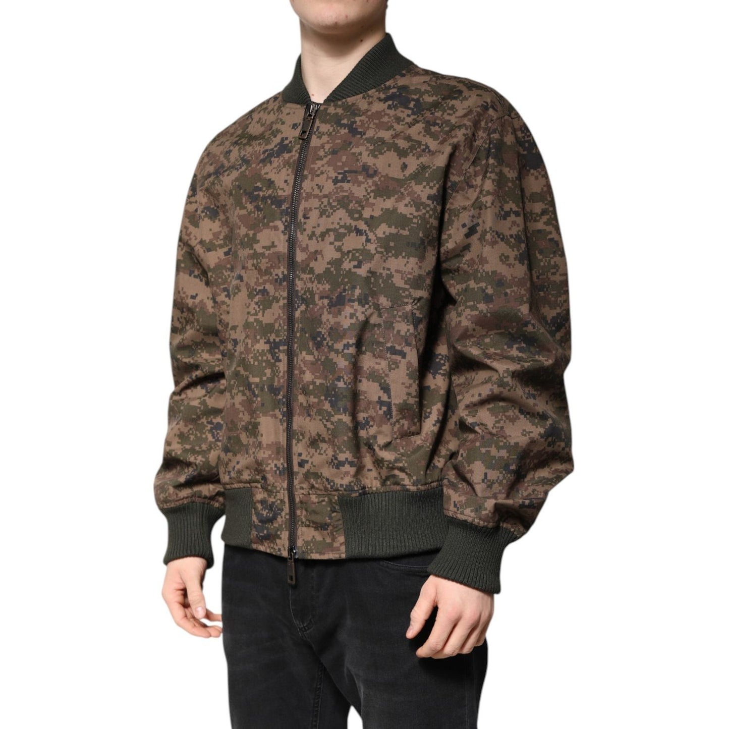 Dolce & Gabbana Brown Camouflage Bomber Full Zip Jacket JKT4123-56