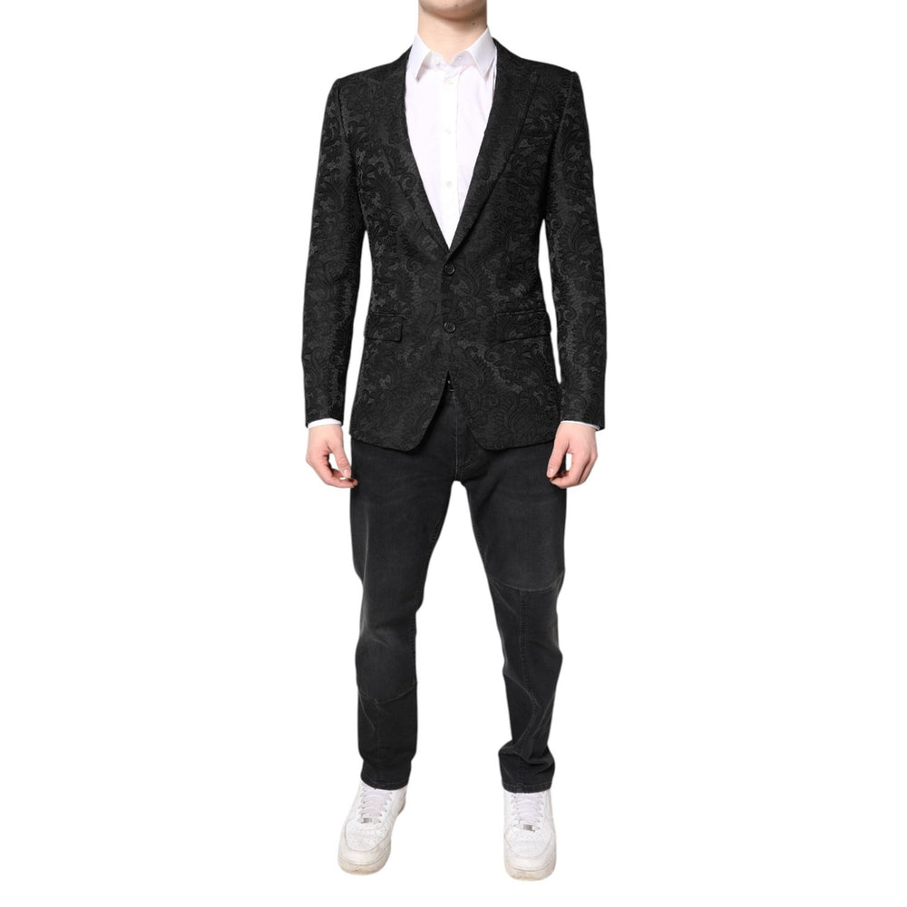 Dolce & Gabbana Black Floral Jacquard Coat Jacket Blazer JKT4127-46