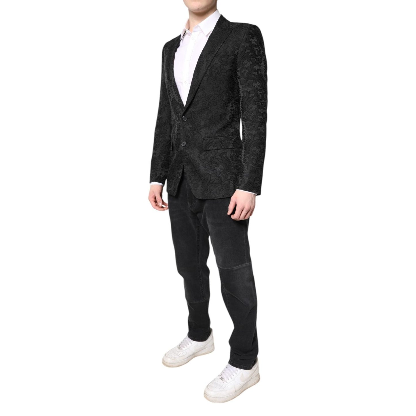 Dolce & Gabbana Black Floral Jacquard Coat Jacket Blazer JKT4127-46