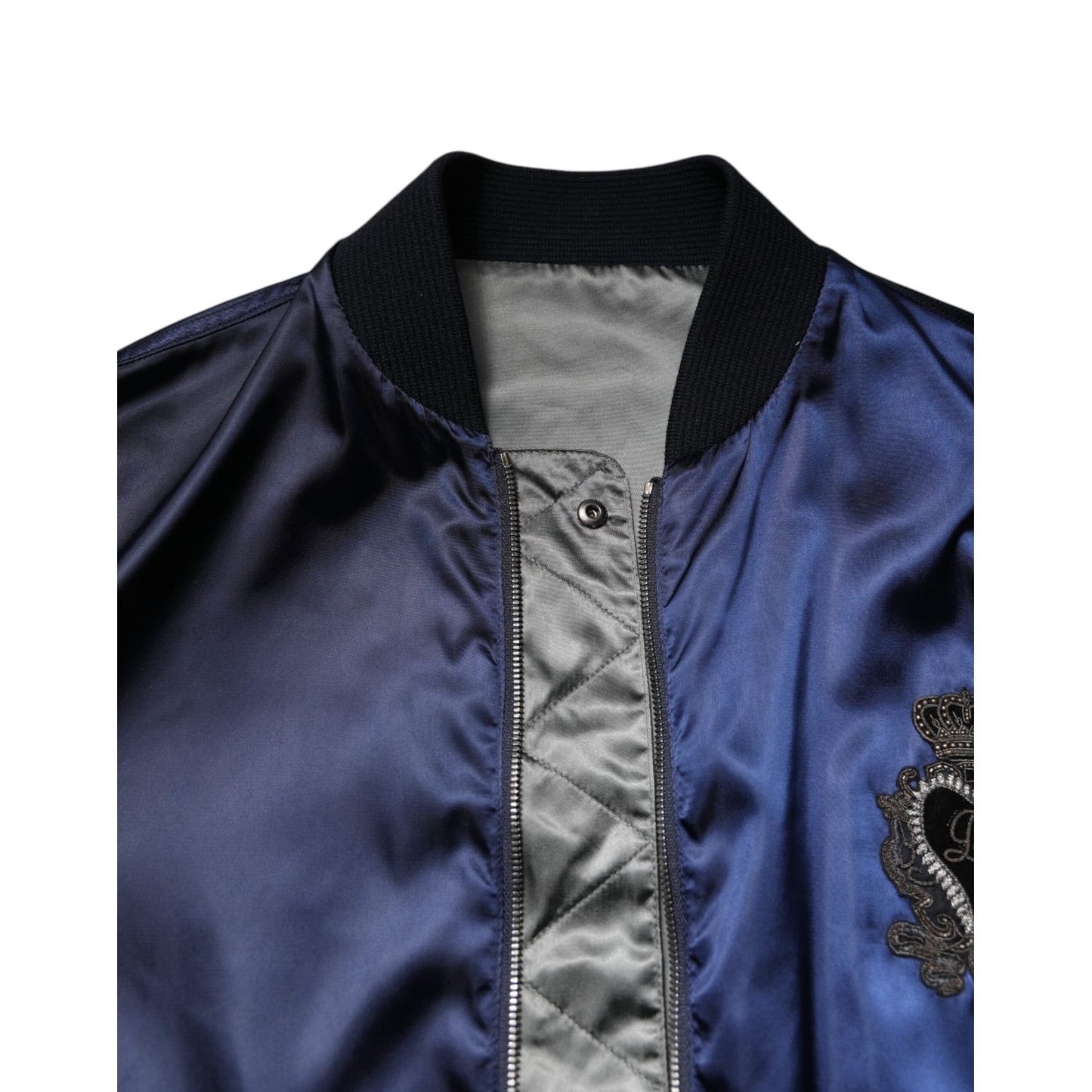 Dolce & Gabbana Blue Nylon DG Crown Full Zip Bomber Jacket JKT4138-48