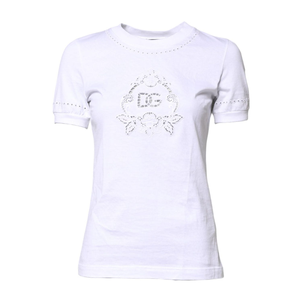 Dolce & Gabbana White Cotton Floral Logo Crew Neck T-shirt THS90384-36