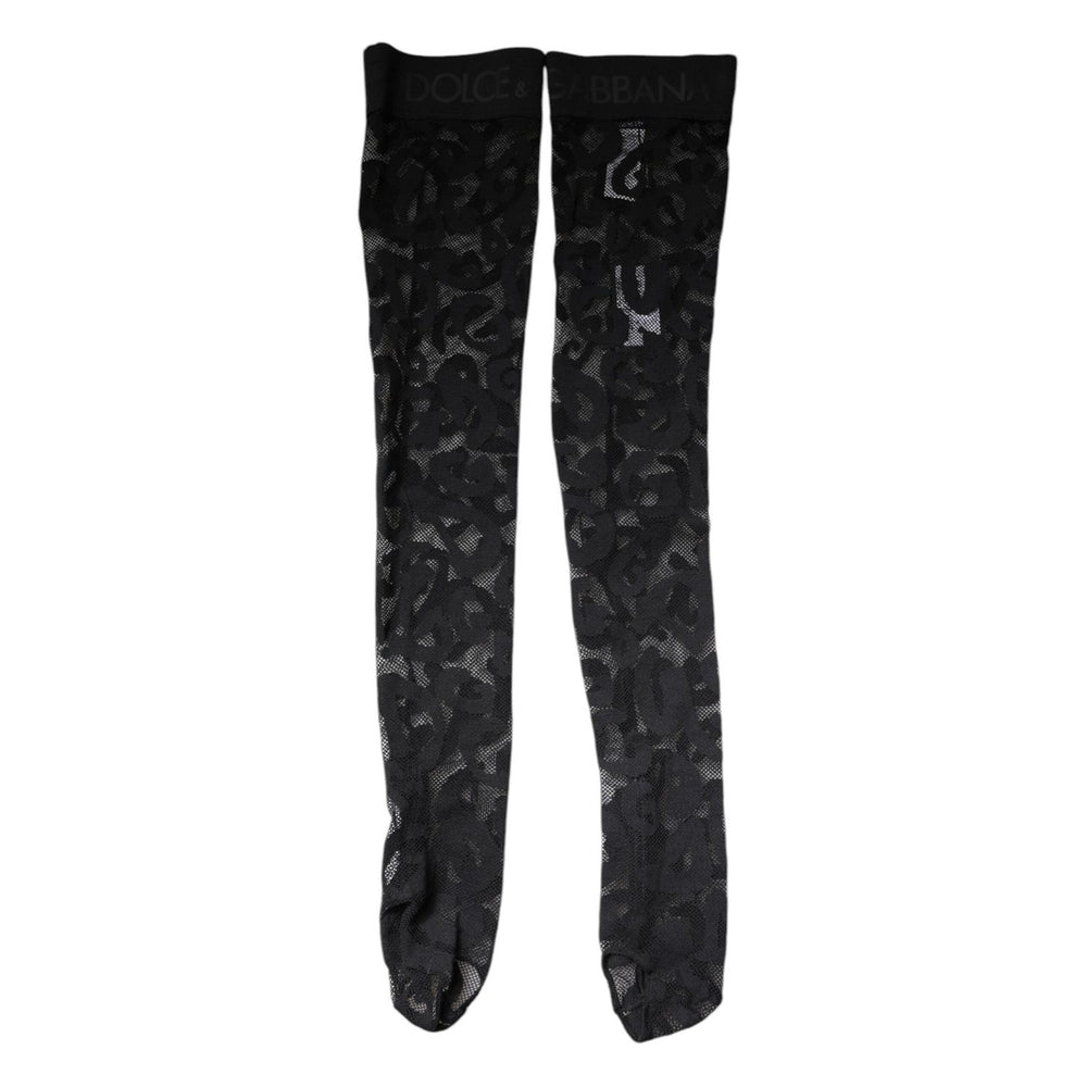 Dolce & Gabbana Black Floral Lace Cotton Stretch Stockings Socks SCS2261-S
