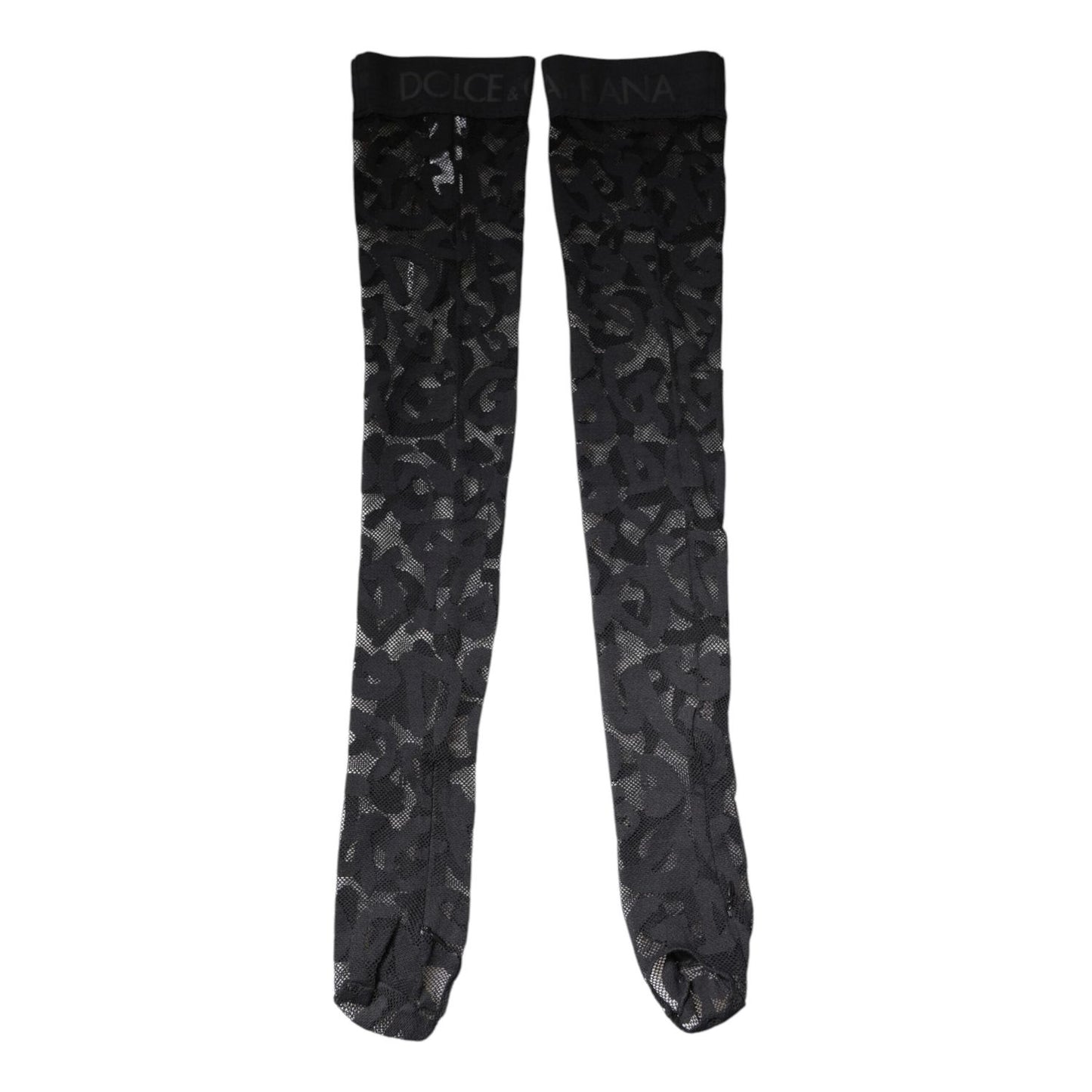 Dolce & Gabbana Black Floral Lace Cotton Stretch Stockings Socks SCS2261-S