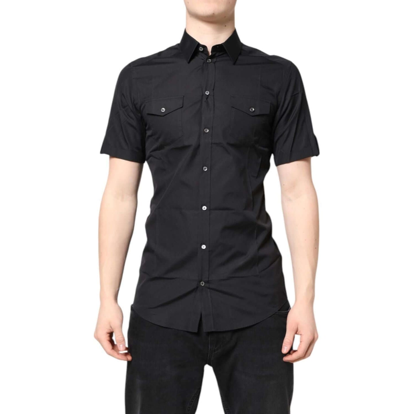Dolce & Gabbana Black Short Sleeves Cotton GOLD Casual Shirt TSH87829-39