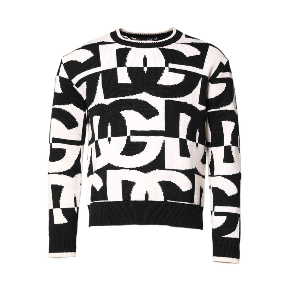 Dolce & Gabbana Black White Knit Logo Print Pullover Sweater TSH90251-48