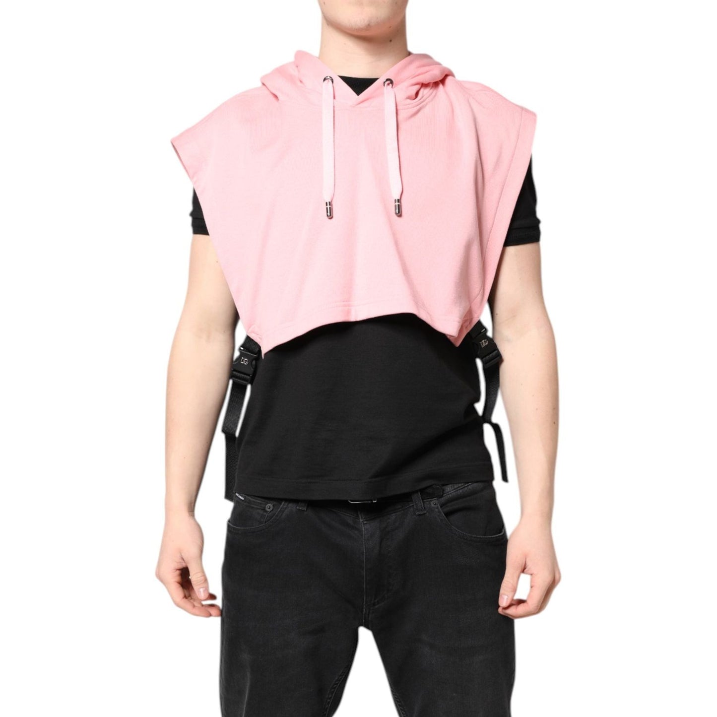 Dolce & Gabbana Pink Cotton Hooded Men Sportswear Vest Sweater TSH90315
