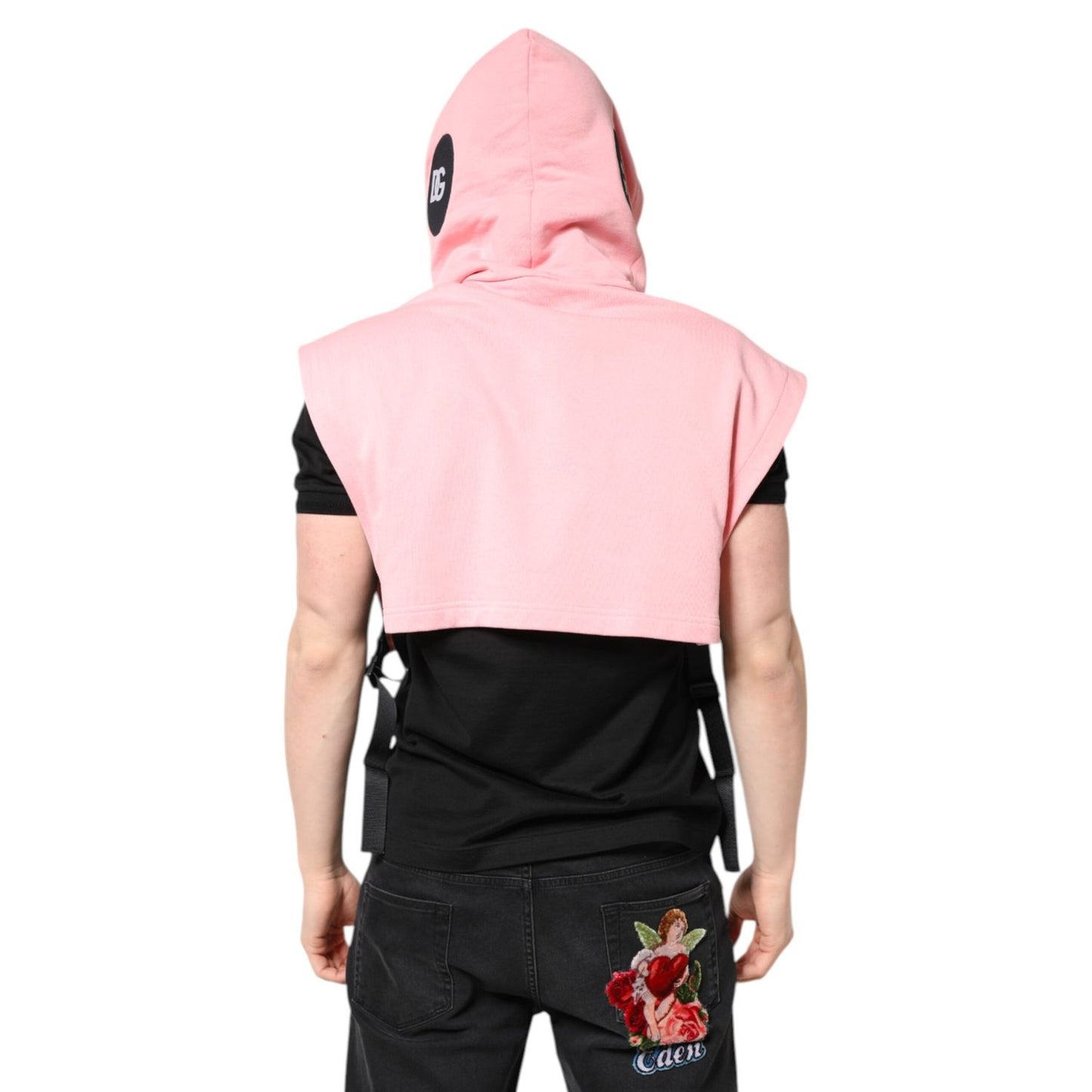 Dolce & Gabbana Pink Cotton Hooded Men Sportswear Vest Sweater TSH90315