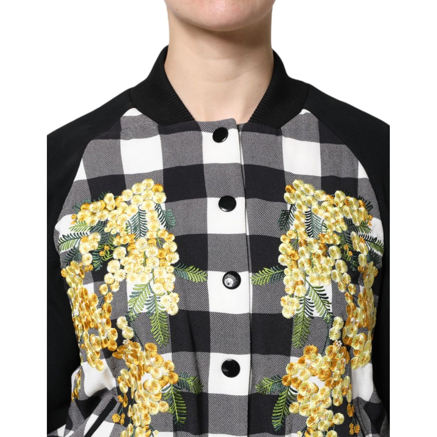 Dolce & Gabbana Black White Check Floral Button Down Jacket JKT41445-36