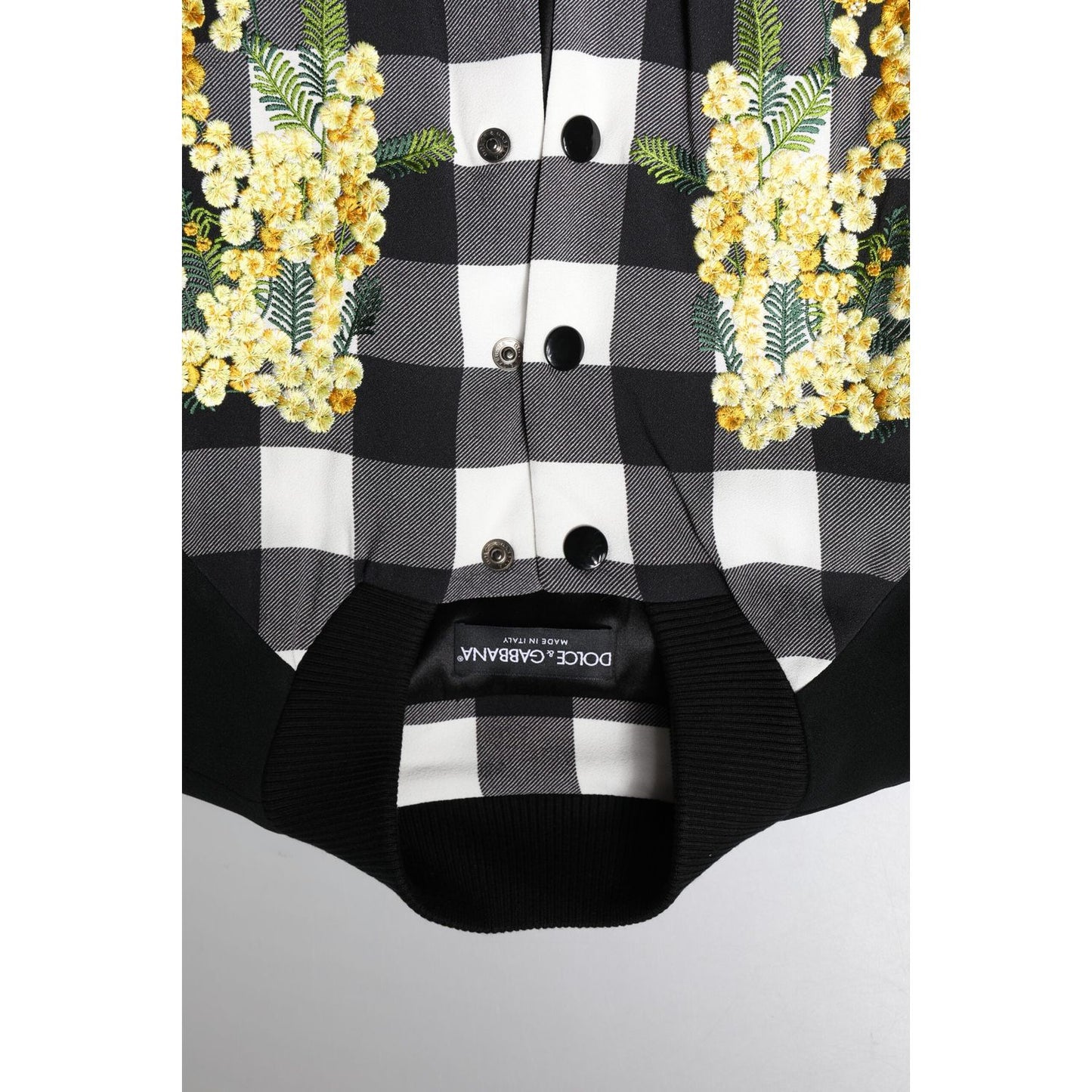 Dolce & Gabbana Black White Check Floral Button Down Jacket JKT41445-36