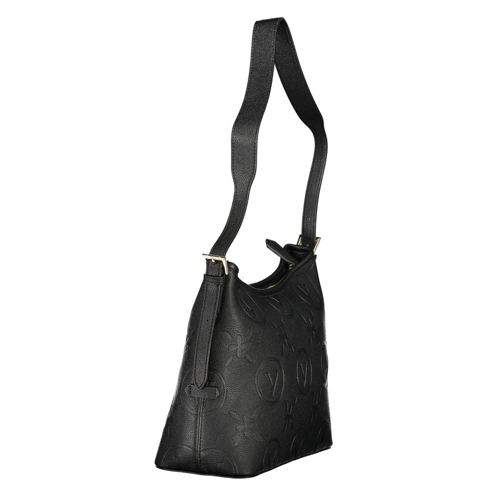 Mario Valentino Black Polyethylene Handbag with adjustable strap, zip closure, and logo detailing. Elegant, eco-friendly accessory.