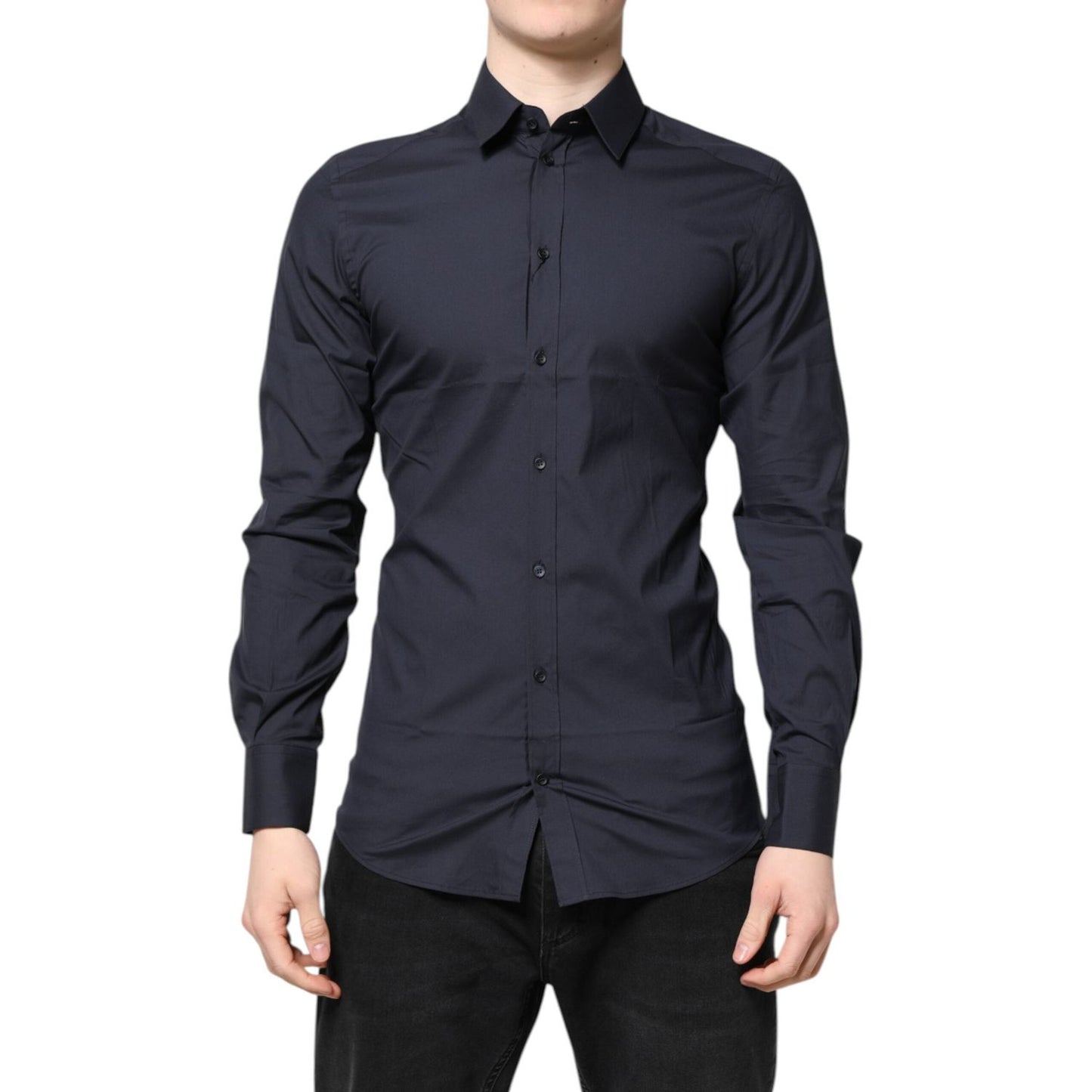 Dolce & Gabbana Dark Blue GOLD Cotton Dress Formal Shirt TSH87813-37