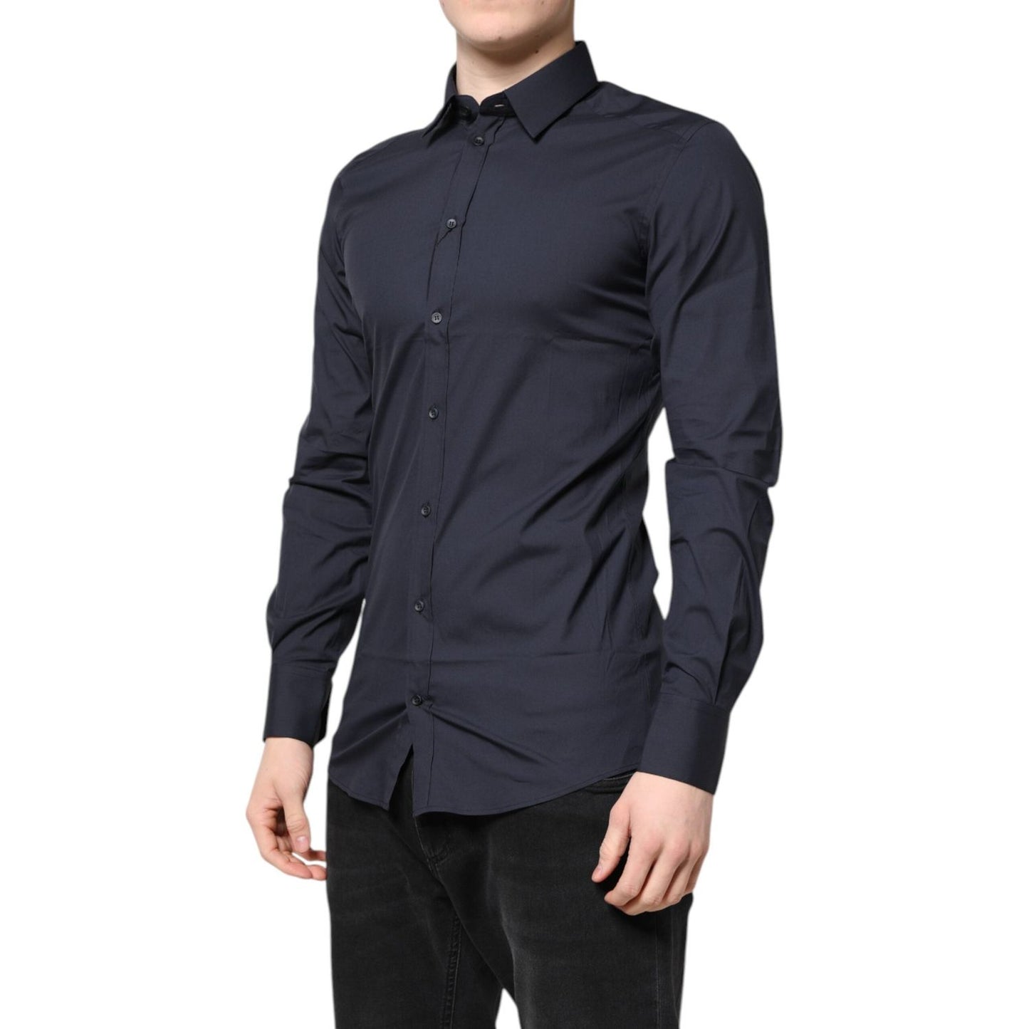 Dolce & Gabbana Dark Blue GOLD Cotton Dress Formal Shirt TSH87813-37