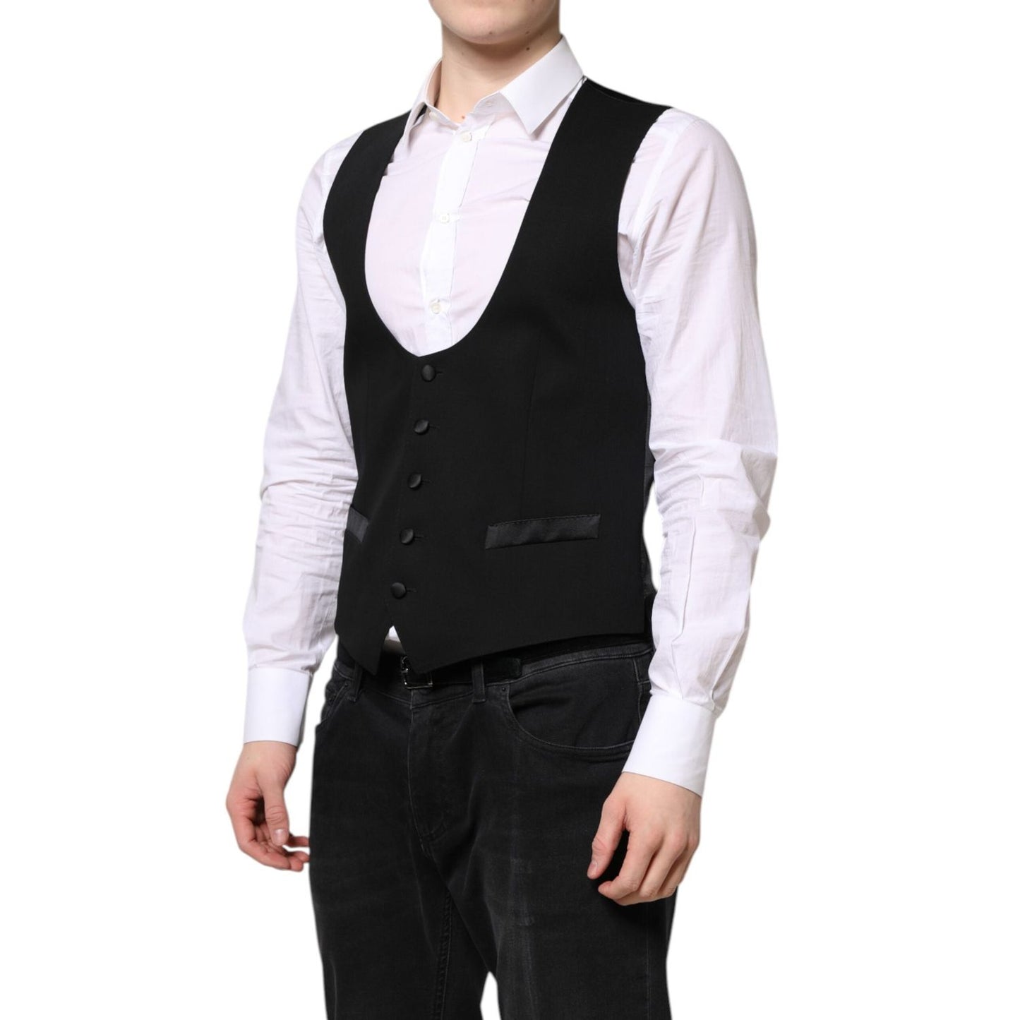 Dolce & Gabbana Black Wool Waistcoat Dress Formal Vest TSH87203-46