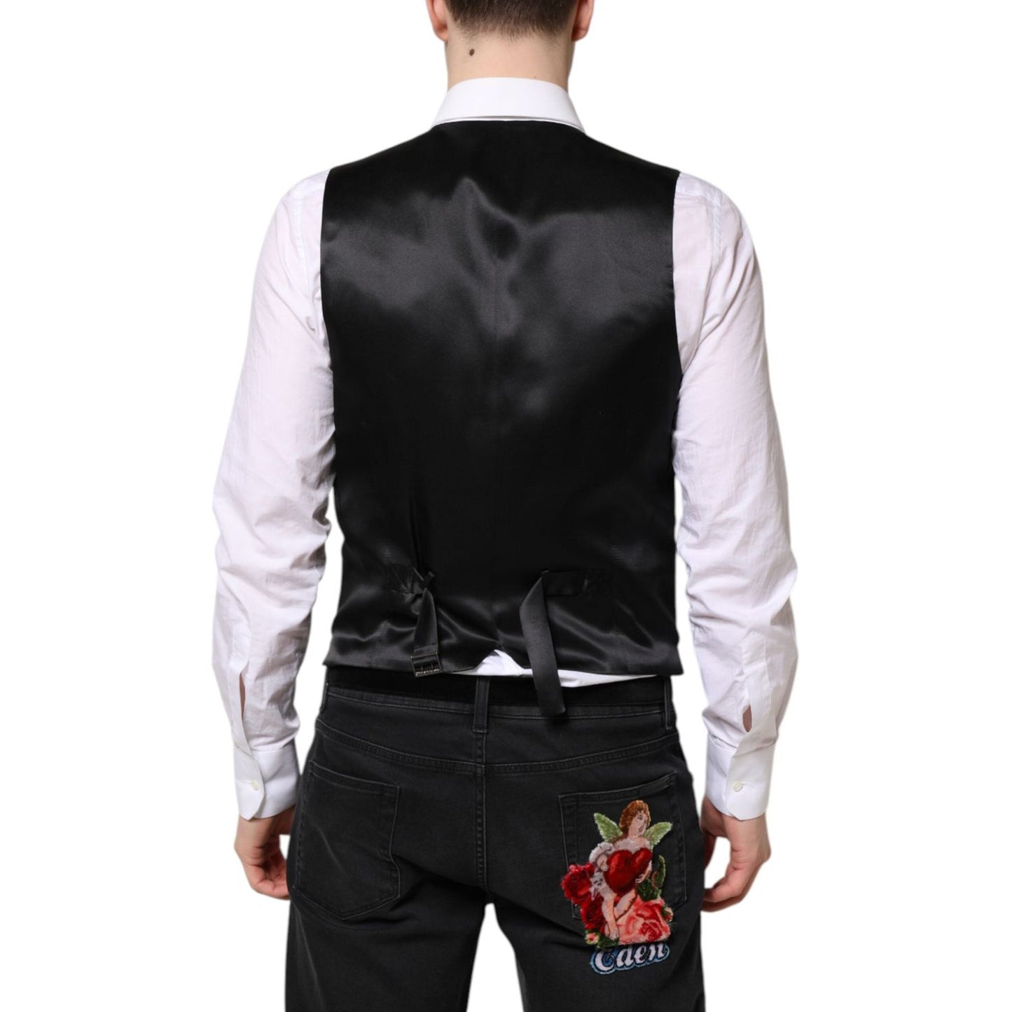 Dolce & Gabbana Black Wool Waistcoat Dress Formal Vest TSH87203-46