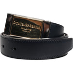 Dolce & Gabbana Black Blue Leather Gold Buckle Reversible Belt BEL9253-90