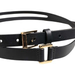 Dolce & Gabbana Black Double Strap Leather Gold Buckle Belt BEL9449-115
