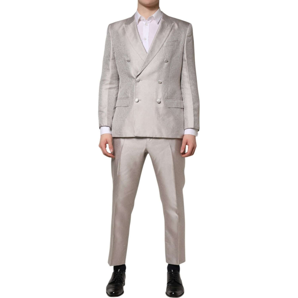 Dolce & Gabbana Light Gray Jacquard Silk Dotted 2 Piece Suit KOS2323-50