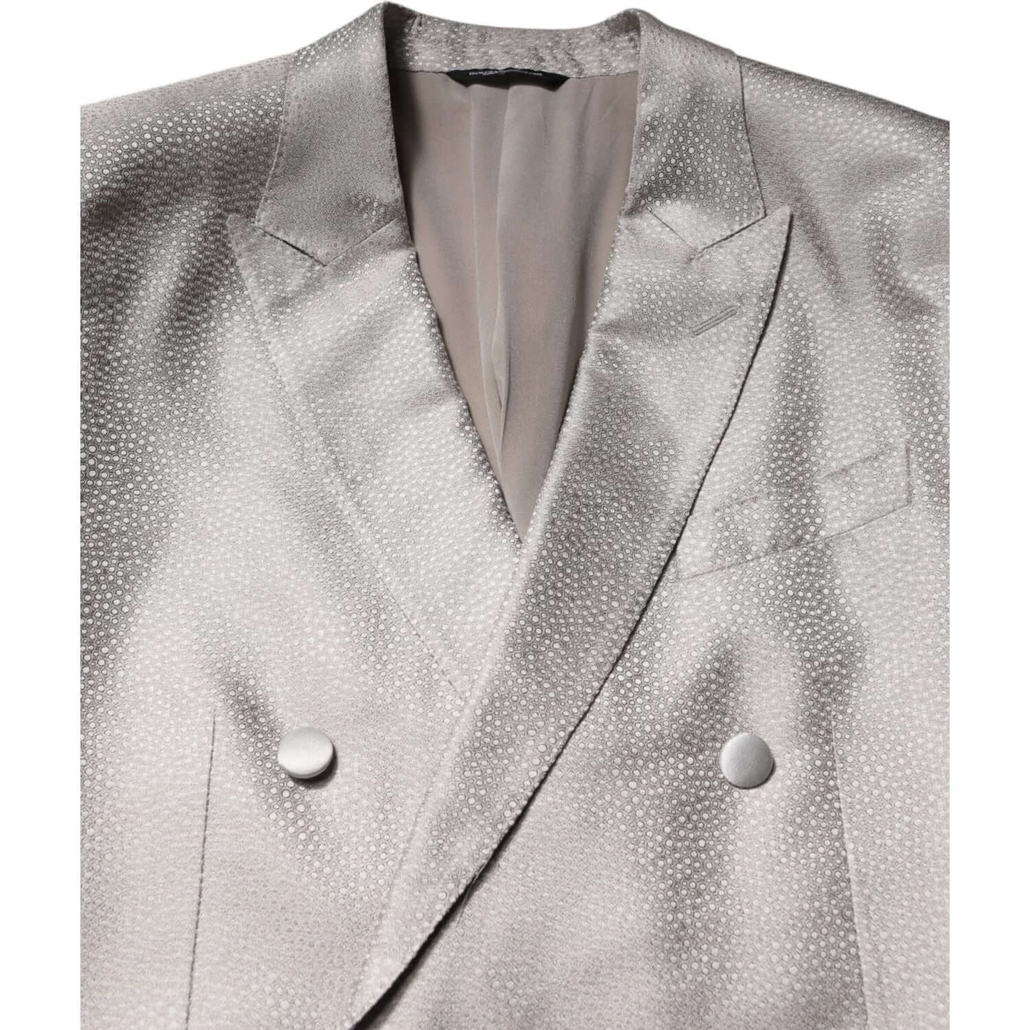 Dolce & Gabbana Light Gray Jacquard Silk Dotted 2 Piece Suit KOS2323-50