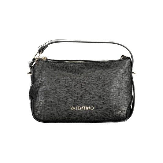 Mario Valentino Black Polyethylene Women Handbag with adjustable strap and zipper closure, featuring internal pocket and phone space.