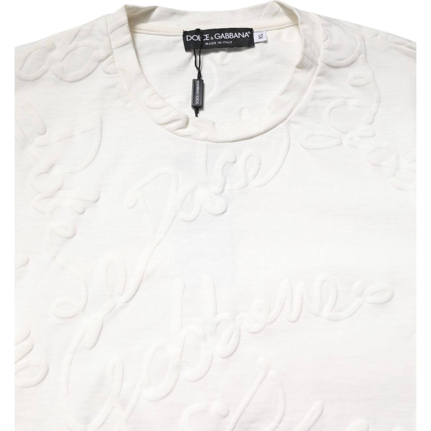 Dolce & Gabbana White Cotton Logo Embossed Crew Neck T-shirt TSH90503-44