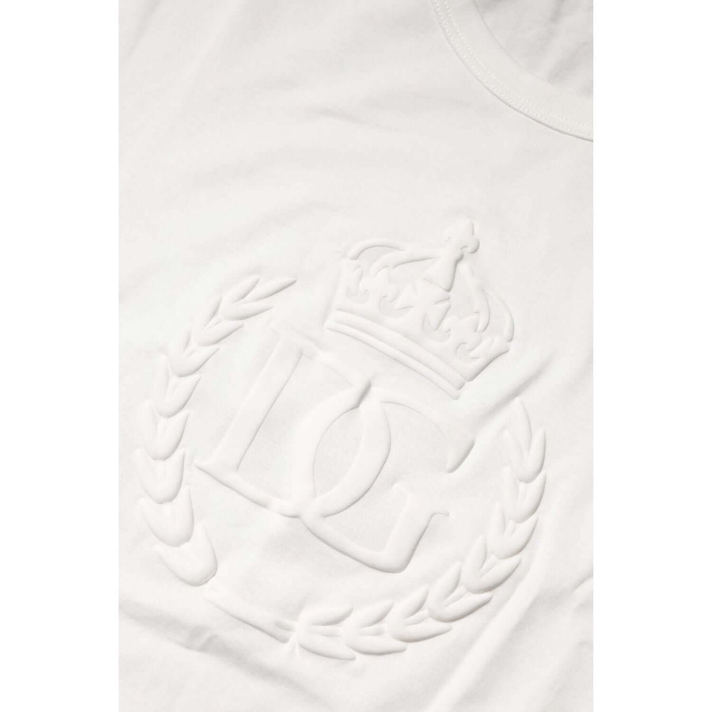Dolce & Gabbana White Cotton DG Crown Embossed T-shirt TSH90617-48
