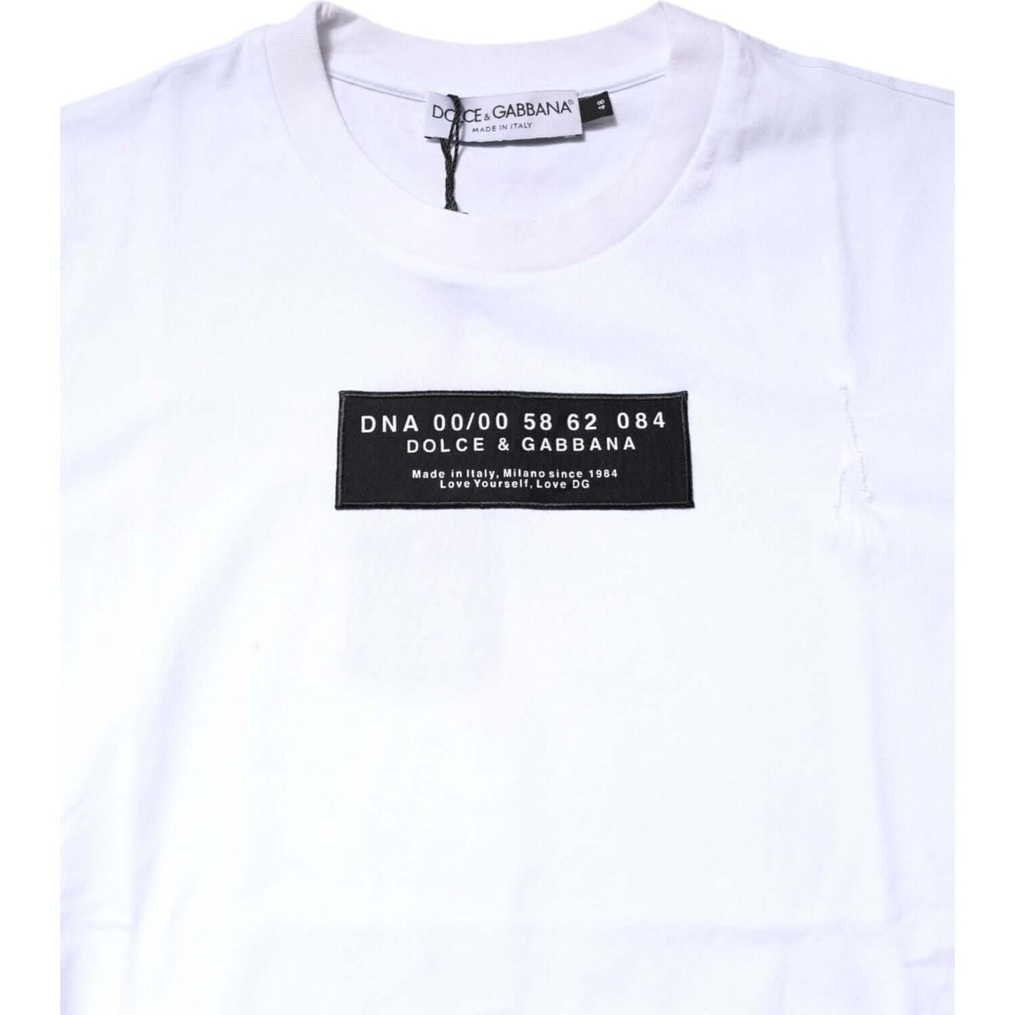 Dolce & Gabbana White Cotton Logo Patch Crew Neck T-shirt TSH90631-48