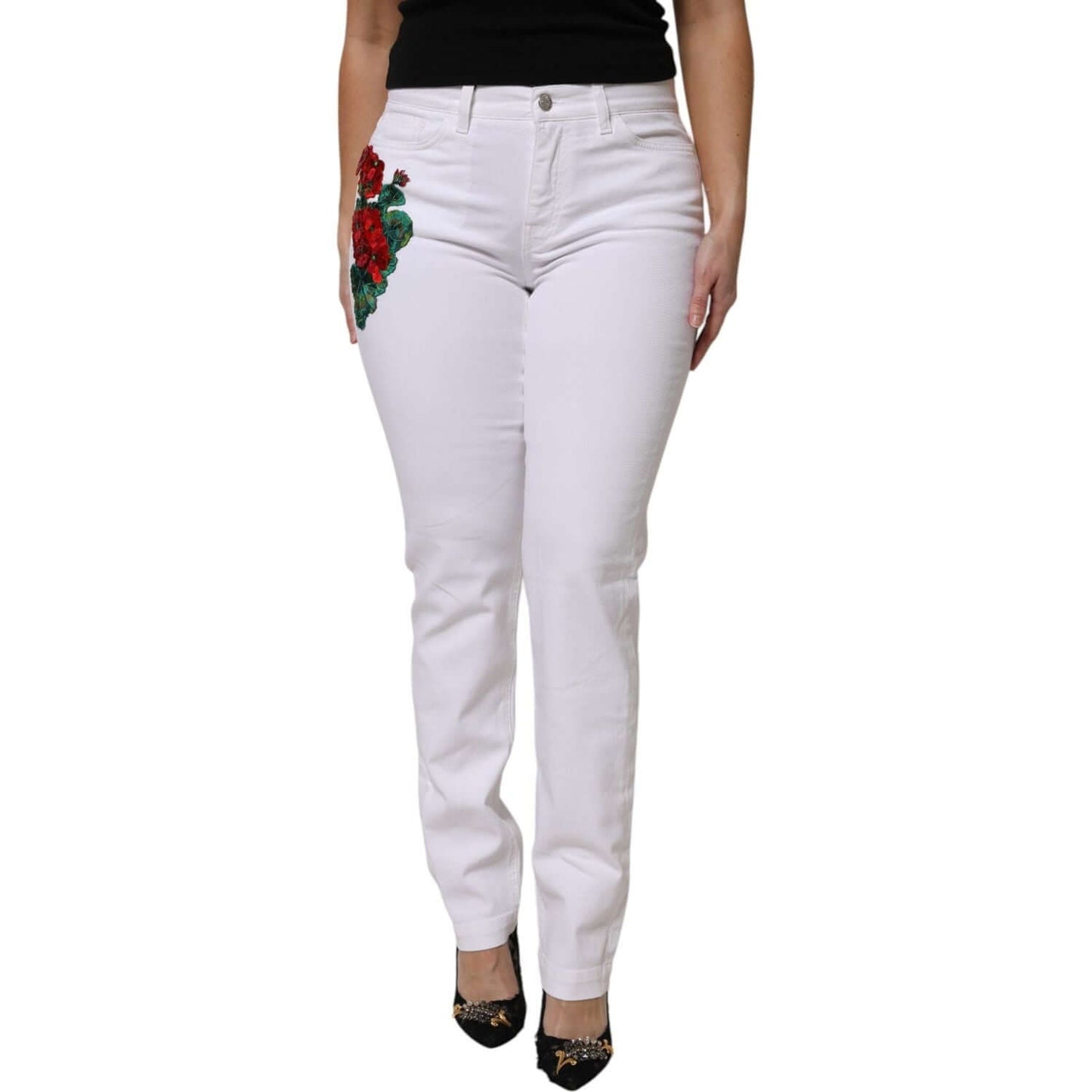 Dolce & Gabbana White Floral Sequined GIRLY Denim Jeans PAN76309-36