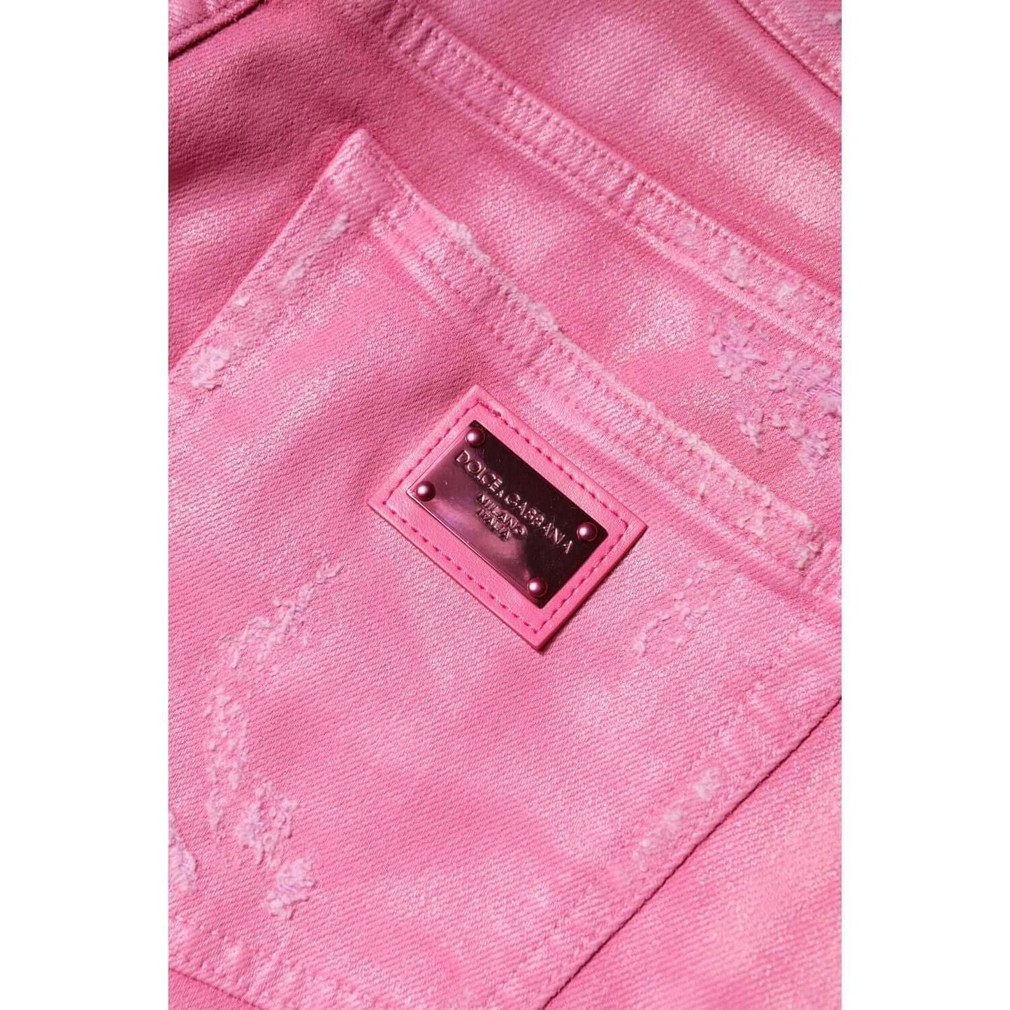 Dolce & Gabbana Pink Tattered Mid Waist Tapered Denim Jeans PAN76311-36