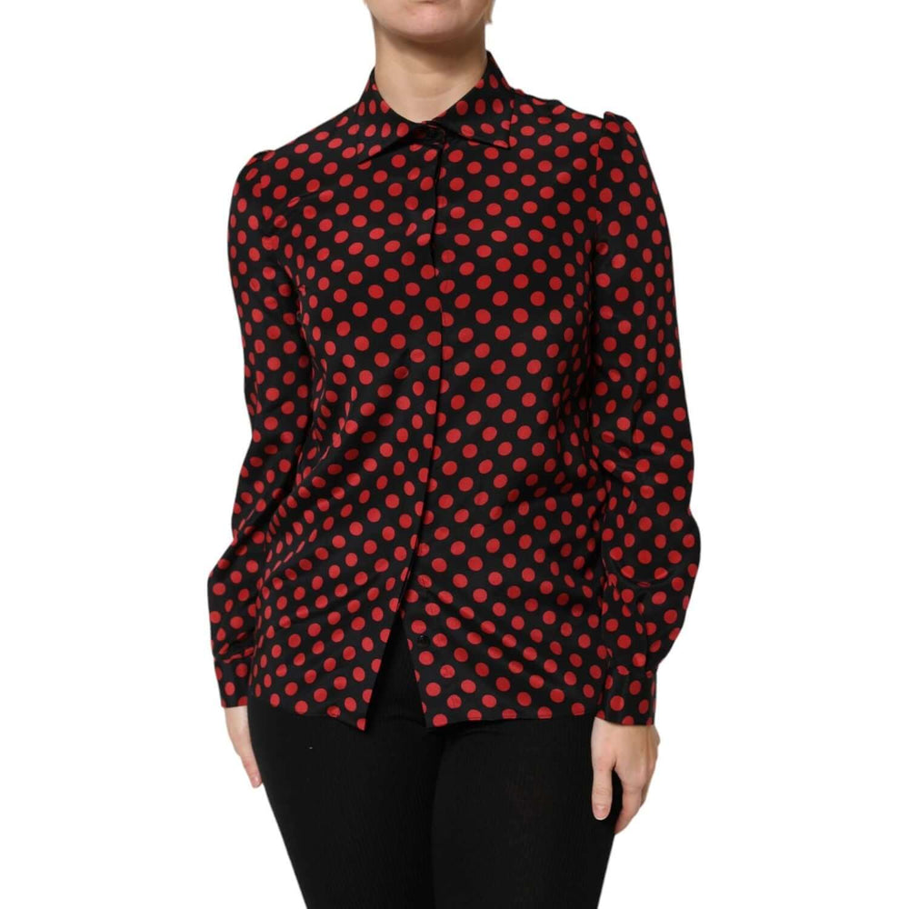 Dolce & Gabbana Black Red Polka Dot Silk Long Sleeves Top TSH87597-40