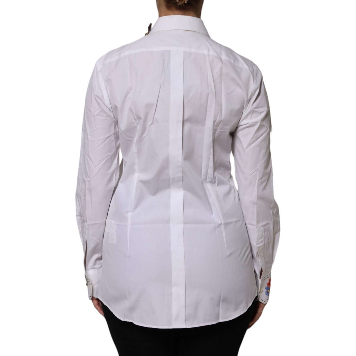 Dolce & Gabbana White Cotton Floral Embellished Shirt Top