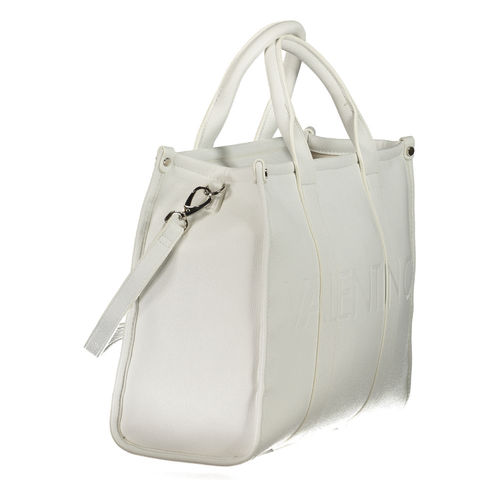 Mario Valentino White Polyethylene Handbag with two handles and removable shoulder straps, featuring logo and zip closure.