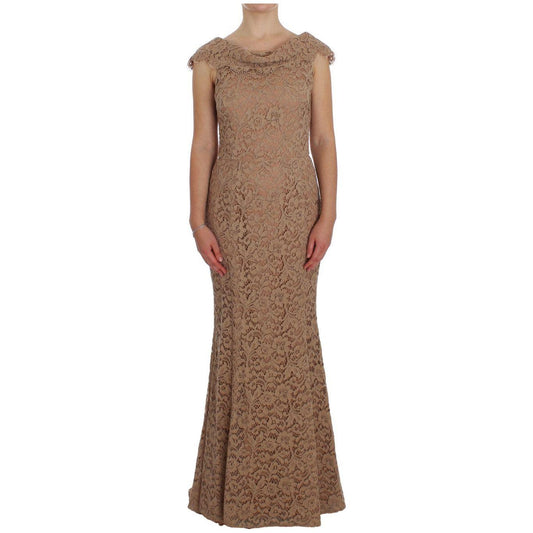 Dolce & Gabbana Pink Floral Lace Full Length Sheath Dress