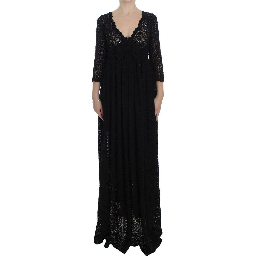 Dolce & Gabbana Black Ricamo Knitted Full Length Maxi Dress NOC10128-1