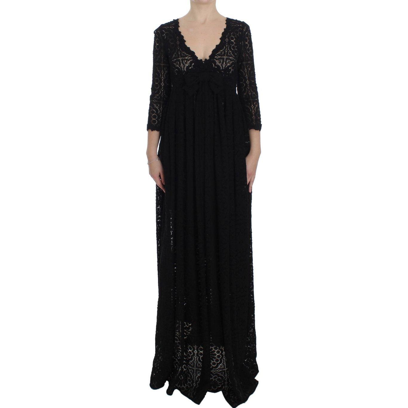 Dolce & Gabbana Black Ricamo Knitted Full Length Maxi Dress NOC10128-1