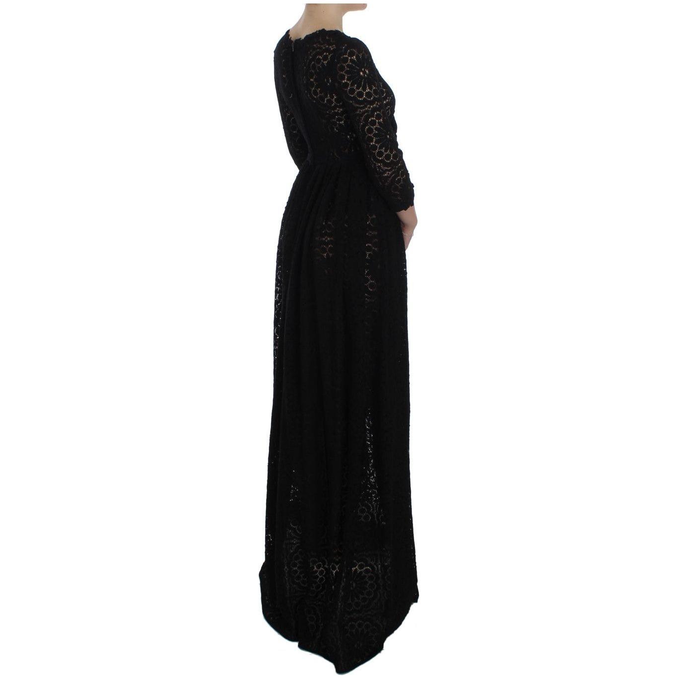 Dolce & Gabbana Black Ricamo Knitted Full Length Maxi Dress NOC10128-1