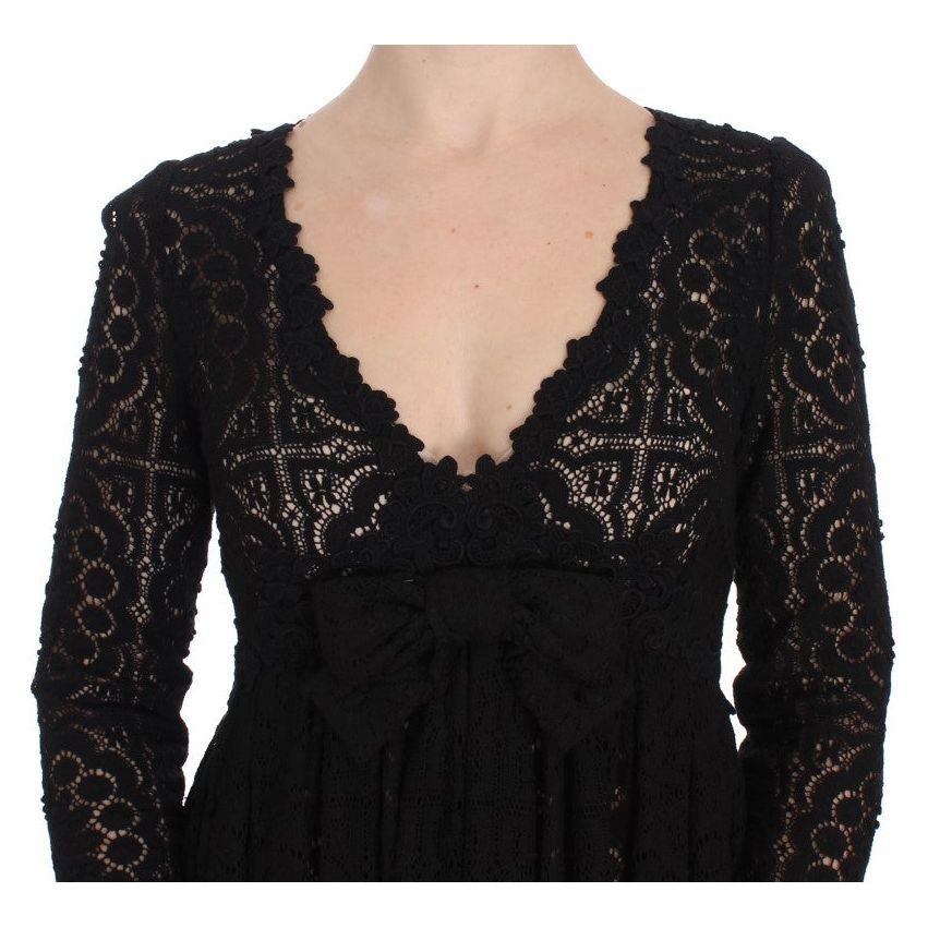 Dolce & Gabbana Black Ricamo Knitted Full Length Maxi Dress NOC10128-1