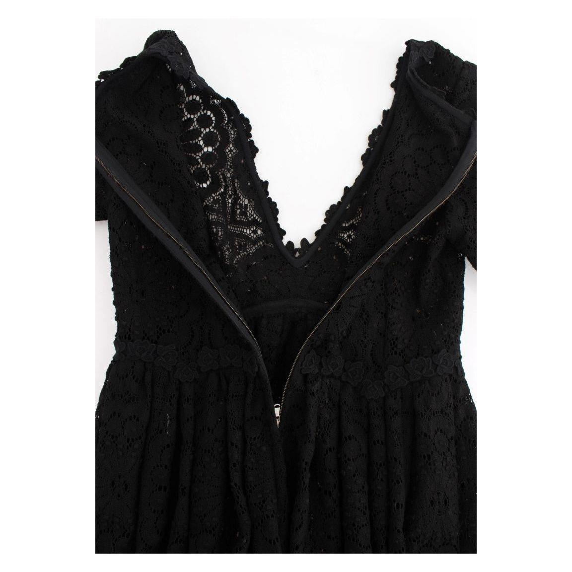 Dolce & Gabbana Black Ricamo Knitted Full Length Maxi Dress NOC10128-1