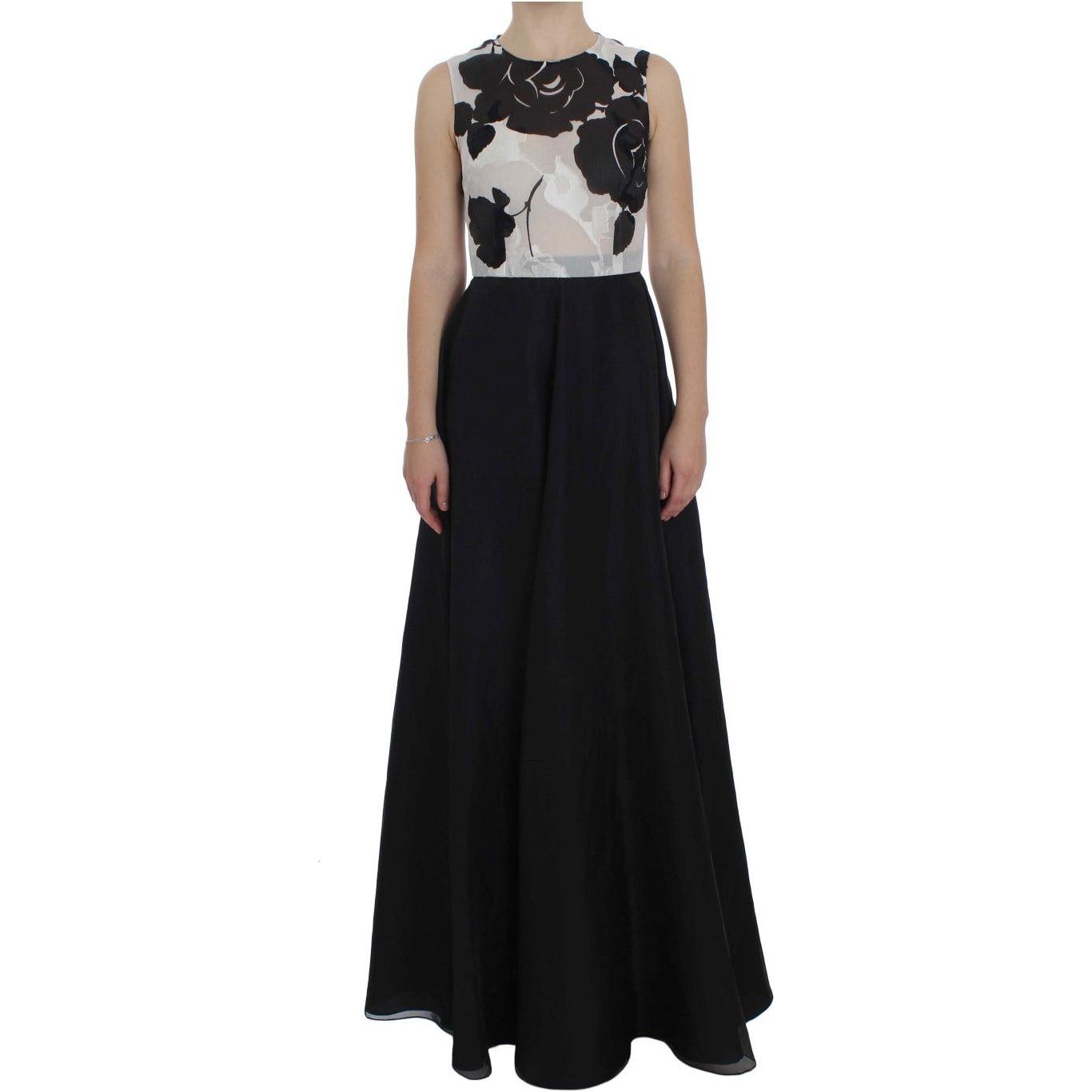Dolce & Gabbana Black White Floral Silk Sheath Gown Dress NOC10142-1