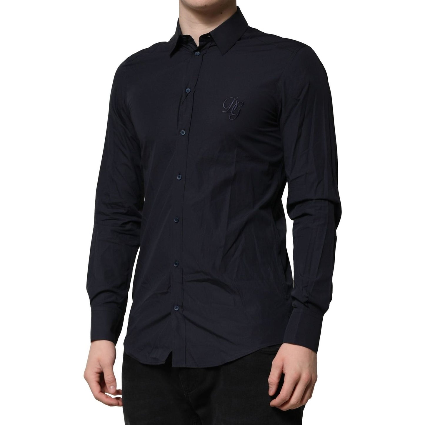 Dolce & Gabbana Dark Blue MARTINI Cotton Dress Formal Shirt TSH90654-38