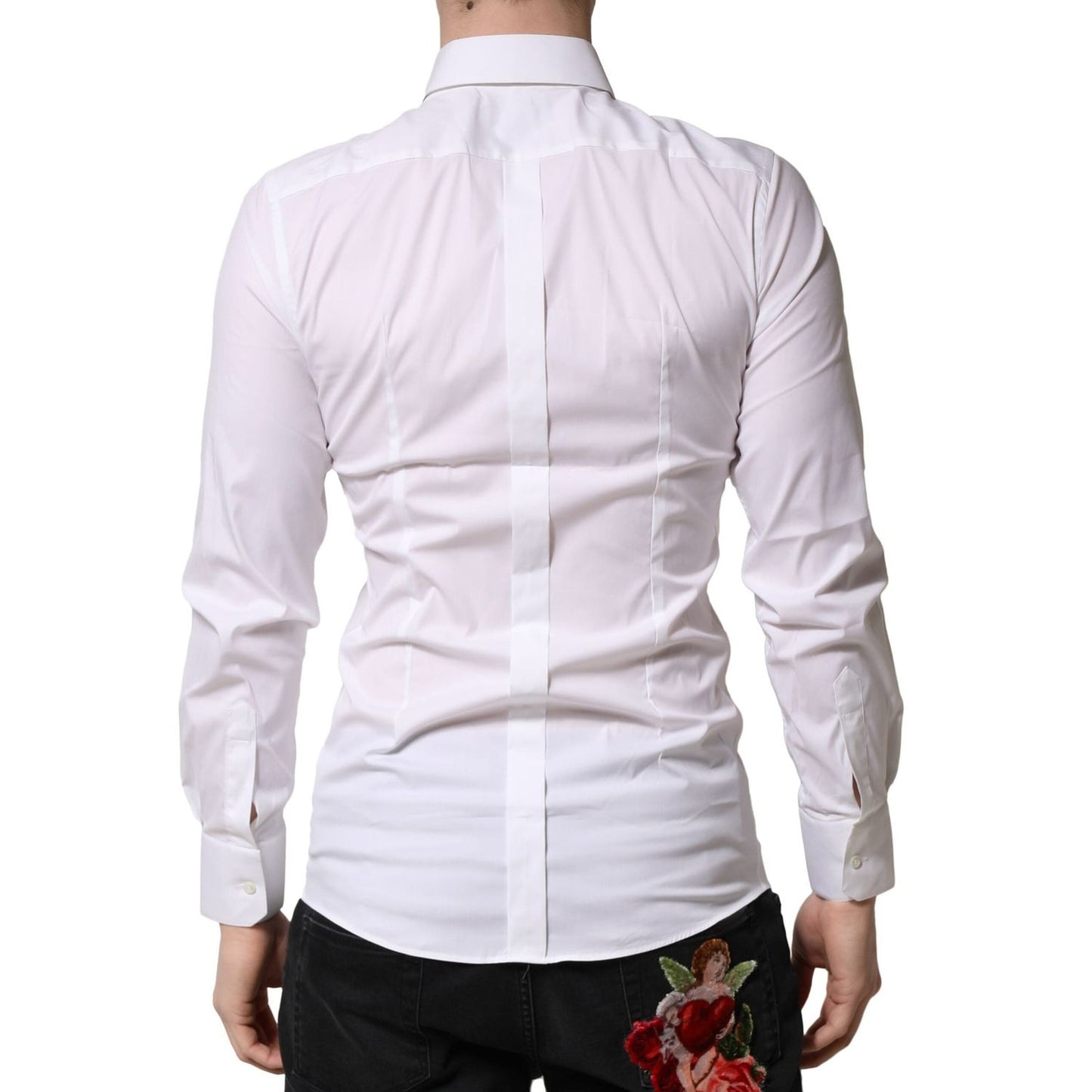 Dolce & Gabbana White GOLD Cotton Men Dress Formal Shirt TSH90686-38