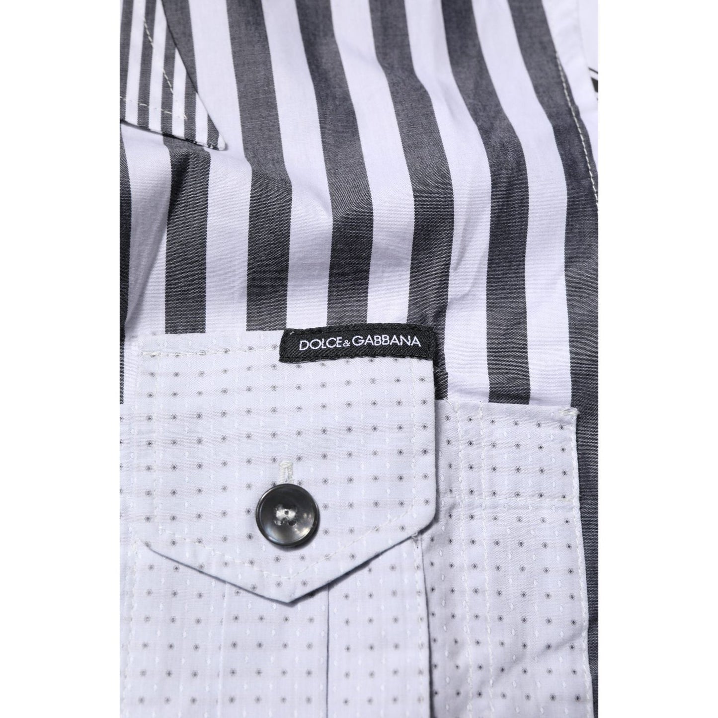 Dolce & Gabbana White Gray Striped Cotton Men Casual Shirt TSH906787-40