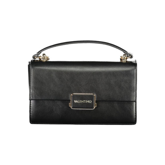 Mario Valentino Black Polyethylene Women Handbag with logo, elegant chain shoulder bag, perfect for stylish essentials.