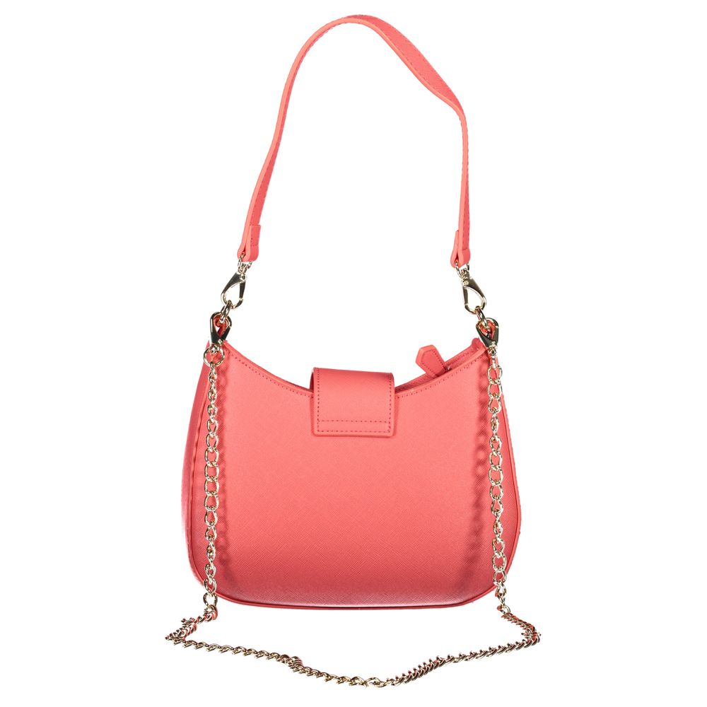 Mario Valentino Pink Polyethylene Handbag with removable shoulder handle, chain strap, and contrasting details.