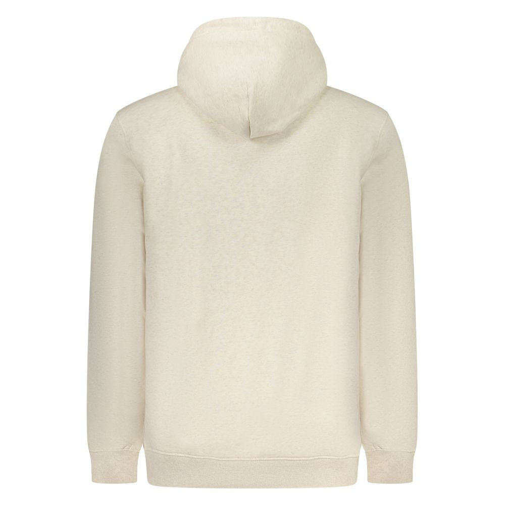 Back view of Tommy Hilfiger Beige Cotton Men Sweater with hood, showcasing trendy and sustainable design in regenerative cotton blend.