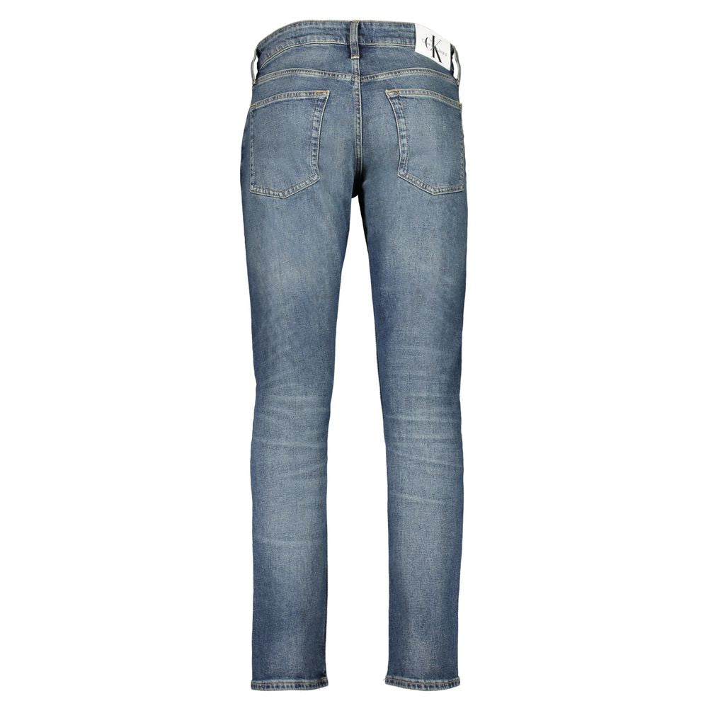 Back view of Calvin Klein Blue Cotton Men Jeans, featuring a modern washed effect and signature logo for a stylish appeal.