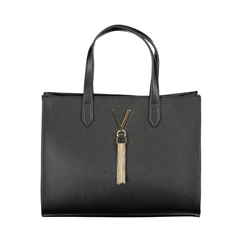 Mario Valentino Black Polyethylene Handbag with two handles, adjustable strap, internal pockets, contrasting details, and logo.