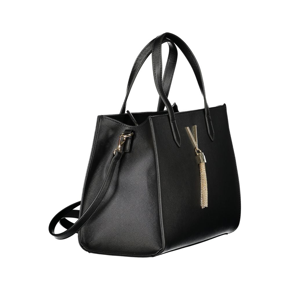 Mario Valentino Black Polyethylene Handbag with handles, adjustable strap, 2 pockets, zip closure, and logo detail.