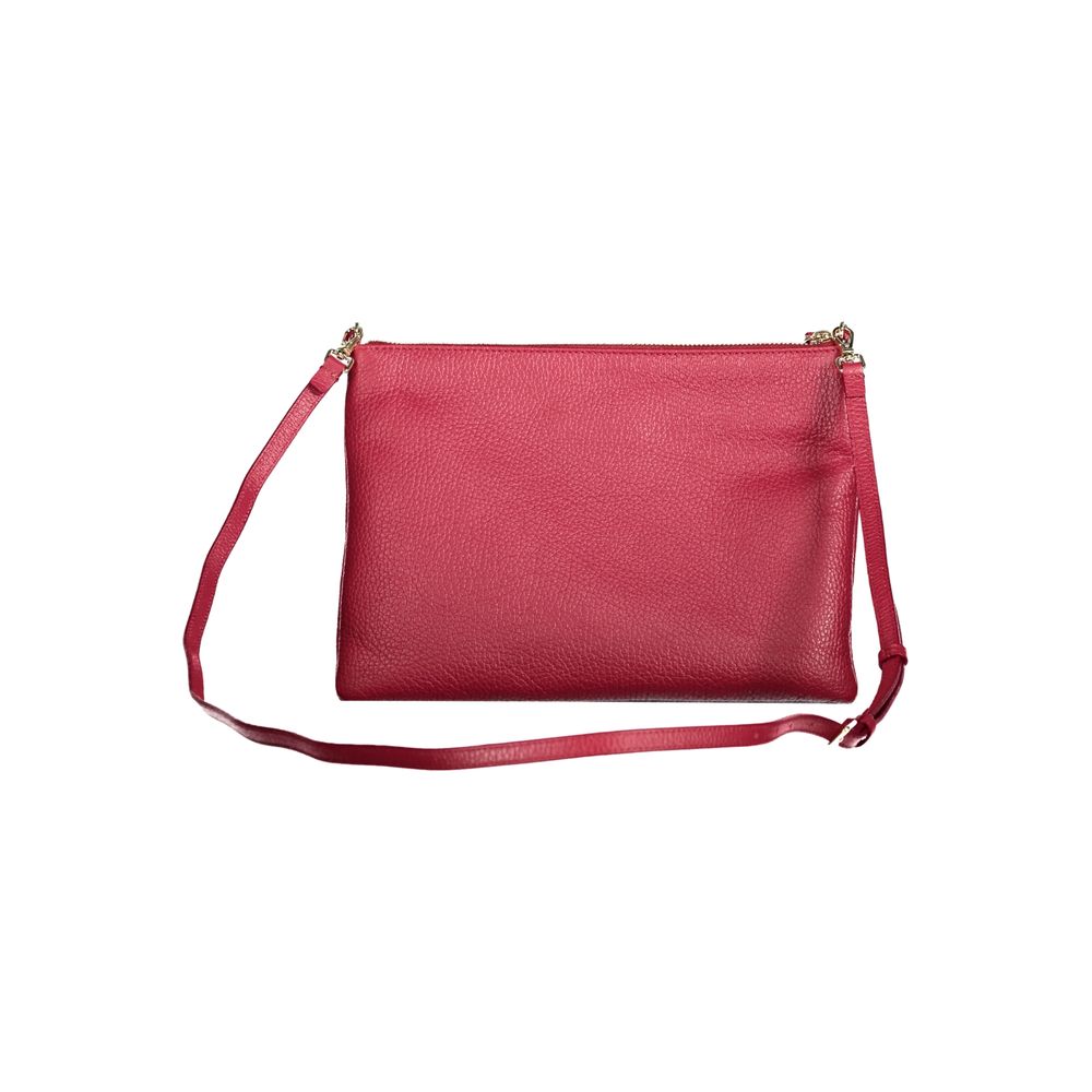 Coccinelle Red Leather Handbag with adjustable strap and zip closure, luxury crossbody pouch for stylish convenience.